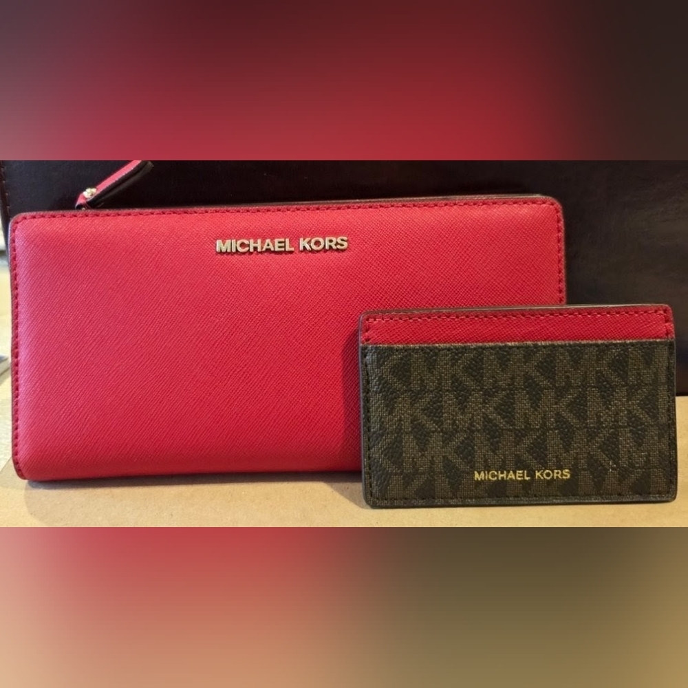 Michael Kors Womens Red Saffiano Leather Wallet W/ Card Case! Brand New, No Tags
